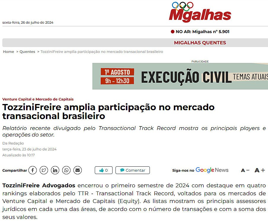 TozziniFreire amplia participao no mercado transacional brasileiro
